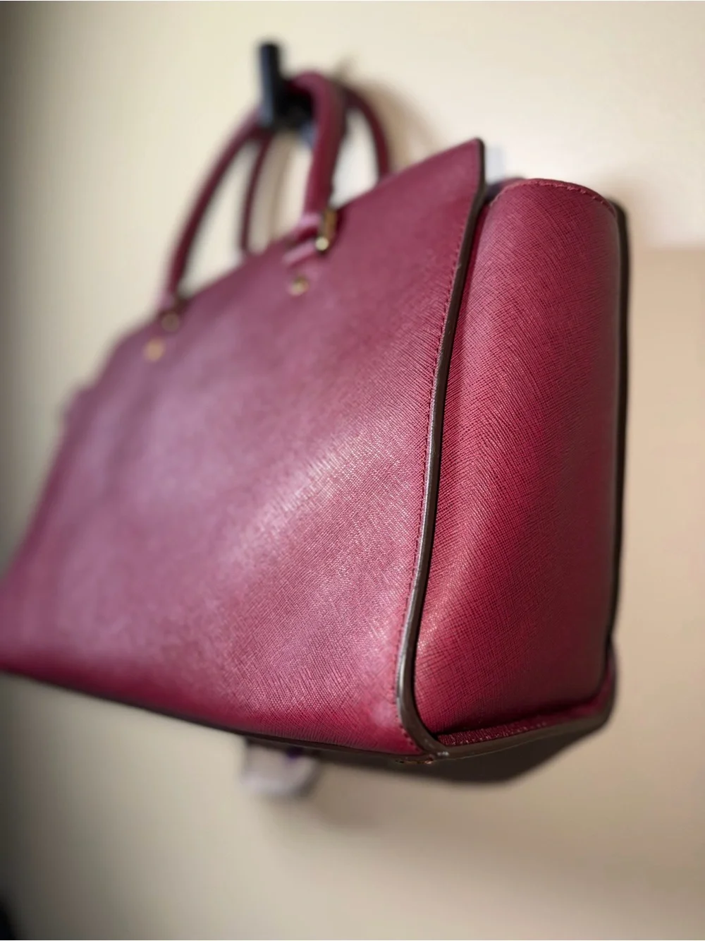 Michael Kors Wine Saffiano Leather Satchel with Scarf Accent